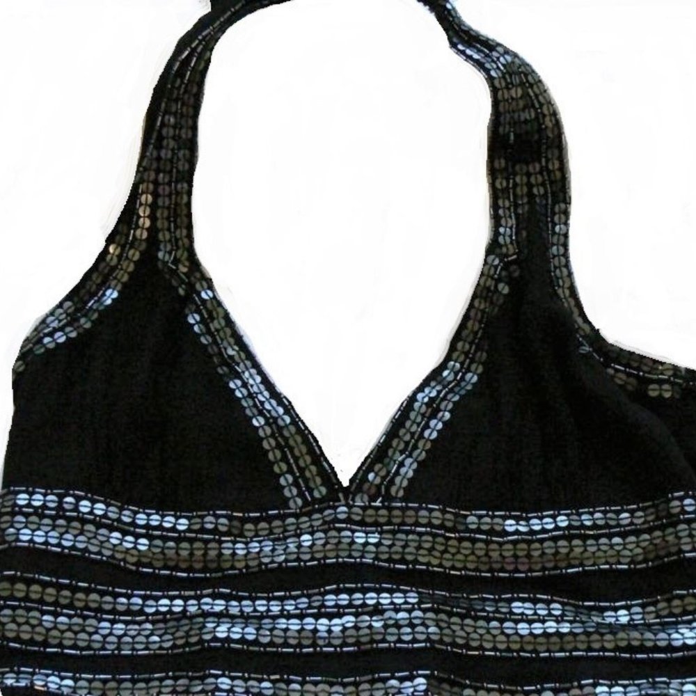 Adrianna Papell Silk Sequin Halter Style Maxi Dress NWT Prom Wedding Long sz 10P - Picture 3 of 9